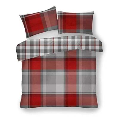 Image of CT Waverly Check Pattern Luxurious Duvet Cover Sets Quilt Fully Reversible Bedding (Red, King Size)