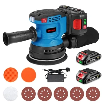 Image of Orbital Sander Cordless Sanding Machine 125mm Pad for Walls, 3 Variable Speeds, Dust Collection, Perfect Wood and Steel Surfaces
