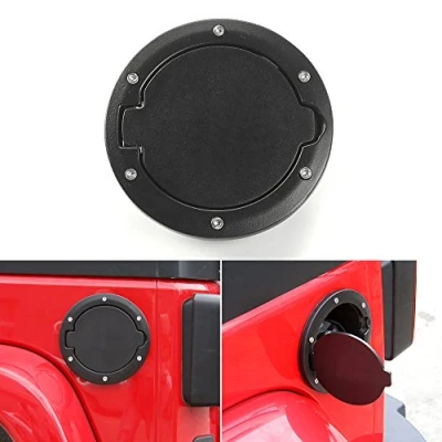 Image of JeCar Aluminum Gas Cap Fuel Filler Door Cover for Jeep Wrangler 2007 2018 JK &amp; Unlimited Accessories (Black)