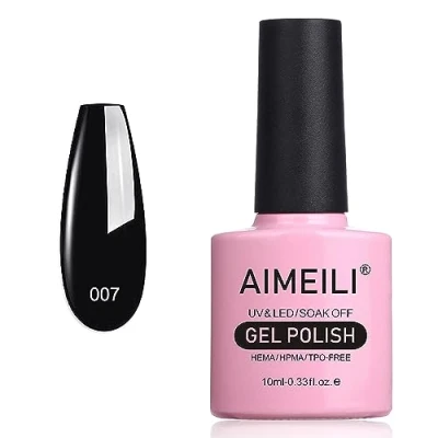 Image of AIMEILI Hema Free Gel Nail Polish Black, UV LED Soak Off Art Manicure Pedicure, Long Lasting Blackpool (007) 10ml