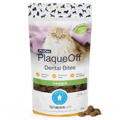 Image of ProDen PlaqueOff Dental Bites for Cats Tartar &amp; Bad Breath Remover 100% Natural Teeth Cleaner Improve Overall Oral Health Veggie Flavor 60g