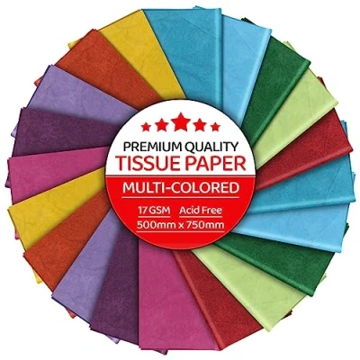 Image of Multi Coloured Tissue Paper 30 Sheets, YUNJU Gift Wrap, MF and Acid Free, Large 20 X Size, Wrapping Decorative Sketch Cutting for Art Craft &amp; Packing