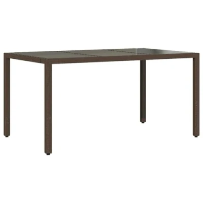 Image of vidaXL Outdoor Dining Table Brown Poly Rattan/Glass Top 150x90x75cm UV Resistant/Robust Steel Frame Patio/Garden Furniture