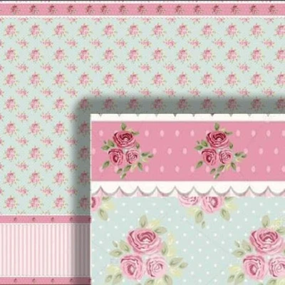 Image of Melody Jane Dolls House Wallpaper Wainscot Pink Green 1/2in 1:24 Scale Miniature Print