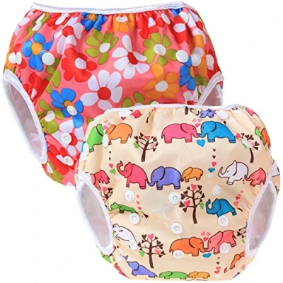 Image of Teamoy 2 baby swimming trunks, comfortable, washable and adjustable, ideal for lessons or holidays Flowers Pink+ Elephants