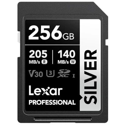Image of Lexar 256GB SD Card SILVER, Up to 205MB/s Read, 140MB/s Write, SDXC UHS I Memory Card, Class 10, U3, V30, for Professional Photographers, Videographers, Enthusiasts