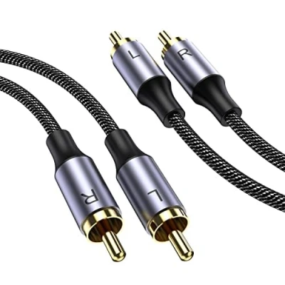 Image of MOSWAG RCA Stereo Cable, 2RCA Male to Auxiliary Audio Cable Subwoofer 16.4FT/5M, 24K Gold Plated Nylon Braided for Home Theater, Audio, HDTV, Car Stereo, Speakers