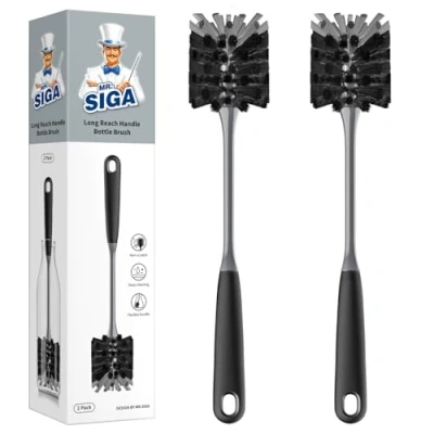 Image of MR.SIGA Long Handle Bottle Brush, Cleaning Brush for Water Bottle, Glassware, 2 Pack