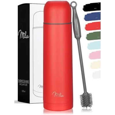 Image of Milu Vacuum Insulated Flask 1L, 750ml, 500ml Thermo Water Drinking Bottle with Cup for Hot &amp; Cold Drink Stainless Steel, 100% Leak Proof (Red, 1000ml)