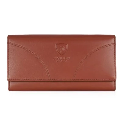 Image of J. Wilson London RFID Blocking Ladies Designer Quality Soft Sheep Leather Purse Wallet (Brown Style 2)