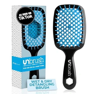Image of FHI Heat UNbrush Detangling Brush for Pain Free Brushing on All Wet or Dry Hair Types — Durable DuoFlex Anti Static Bristles, Lightweight Handle, Vented Brush, Ocean
