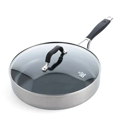 Image of BK Intelligence Stainless Steel Saute Pan with PFAS Free Ceramic Non Stick Coating, 28cm/3.6L, Induction, Stay Cool Handle, Dishwasher Safe, Oven Silver &amp; Black