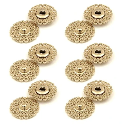 Image of 6pcs Metal Snap Buttons 15mm 18mm 21mm 25mm 30mm Clasp Hollow Flower Sewing Press Studs Coat