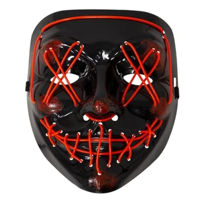 Image of Global Gizmos 45989 Light Up Halloween Stitch Mask/Red LED Lights/Comfortable Foam Padding/Lightweight, Durable Material / 3 Modes