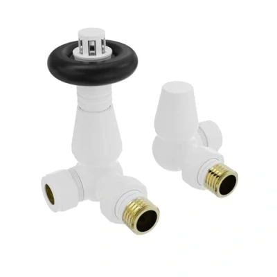 Image of NRG Traditional Corner Central Heating Radiator Valve 15mm Thermostatic Lockshield Valves White