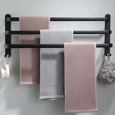 Image of 60 cm Towel Rail, No Drilling, Black, Bathroom, Wall Bathroom Accessory Set, Kitchen Rail