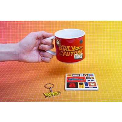 Image of Fizz Creations Coaster and Keyring Gift Set, 430 ml Capacity Mug, Ceramic Cork Back to the Future Metal Logo Keyring, Officially Licensed Merchandise