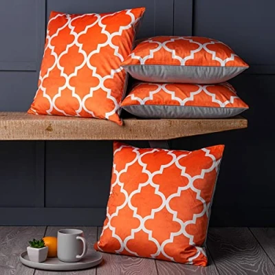 Image of Red Rainbow Modern Orange Print Geometric Design, Set of 4, 18 inch Cushion Covers