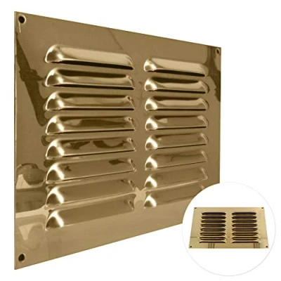Image of Solid Brass Louvre Air Vent 9&quot; x 6&quot; Large Double Brick Ventilation Duct Cover