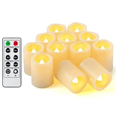 Image of 12PCS Led Flickering Flameless Votive Tea Lights Candles with Remote Control Battery Operated Set/Electric Outdoor Tealights Timer Candle for Christmas,Xmas Decorations (Batteries Included) 200Hours