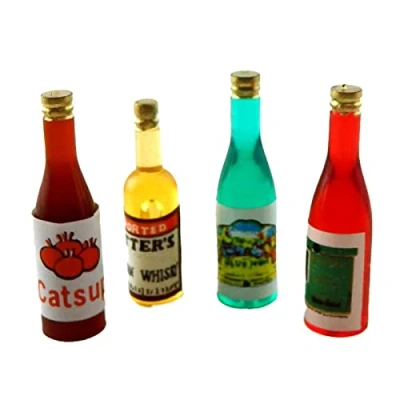 Image of Melody Jane Dolls House 4 Mixed Alcohol Bottles Miniature 1:12 Pub Bar Study Shop Accessory