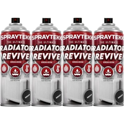 Image of SPRAYTEKK Radiator Spray Paint Heat Resistant up to 170C All in One Primer, Undercoat &amp; Topcoat Fast Drying, Anti Rust For Radiators, Pipes, Boilers Hot Water Tanks (Satin Black, 4)