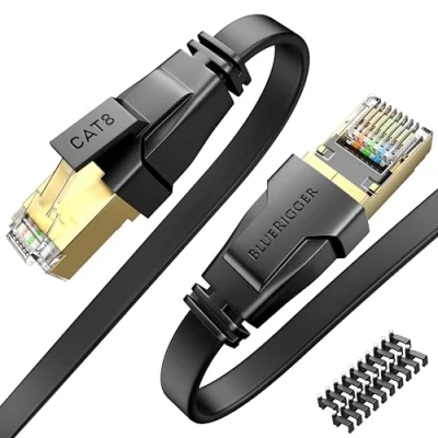 Image of BlueRigger CAT8 Flat Ethernet Cable 1M (40Gbps, 2000MHz, RJ45) CAT 8 High Speed Internet Network LAN Patch Cord Compatible with Gaming Console, Router, Modem, PC