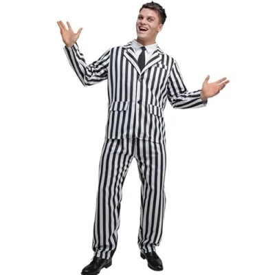 Image of Mens Beetlejuice Style Black &amp; White Striped Suit Costume (Extra Large (46 48 chest))