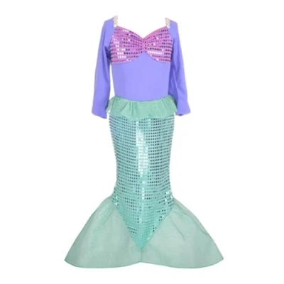 Image of Lito Angels Mermaid Costume Princess Ariel Fancy Dress Up Birthday Party Outfit for Kids Girls Age 9 10 Years, Purple (Tag Number 150)