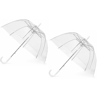 Image of Unibos Dome See Through Wedding Umbrella Clear With White Handle &amp; Tip Deepest for Protection Pack Of 2