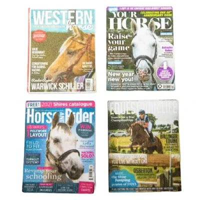 Image of Melody Jane Dolls House Horse Rider Equestrian Magazine Cover Set Living Room Accessory