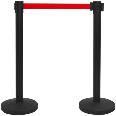 Image of vidaXL Stanchions with Belts 4 pcs Airport Barrier Iron Black