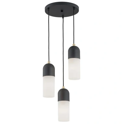Image of Burgos Cluster Pendant Ceiling 3 Light Opal Matt, Black Structure, Brass Elements