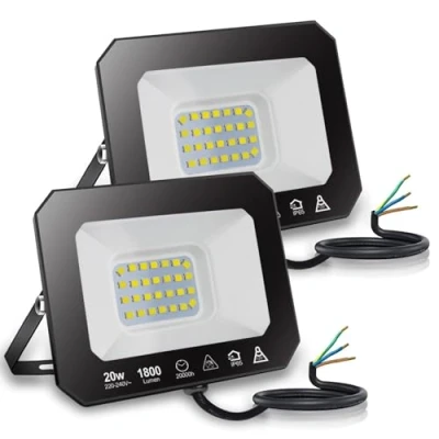 Image of EXTRASTAR 20W LED Floodlight Outdoor, 1800LM Super Bright Security Lights, IP65 Waterproof Flood Light Wall Lights for Garden, Garage, Warehouse, Backyard and More 3000K Warm White, 2 Pack