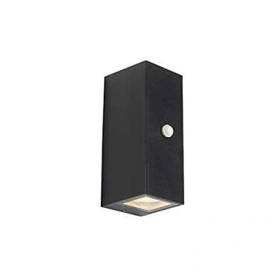 Image of Qazqa Outdoor Modern Wall Lamp I Light Black IP44 with Motion Sensor Baleno II Garden Suitable for LED GU10 2 Aluminium Security