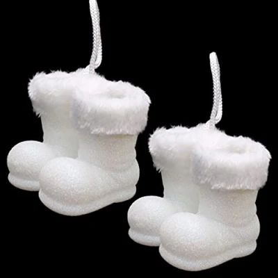 Image of Christmas Concepts® Pack of 210cm Glitter Hanging Santa Boots With White Fur Trim Tree Trims/Baubles (White)