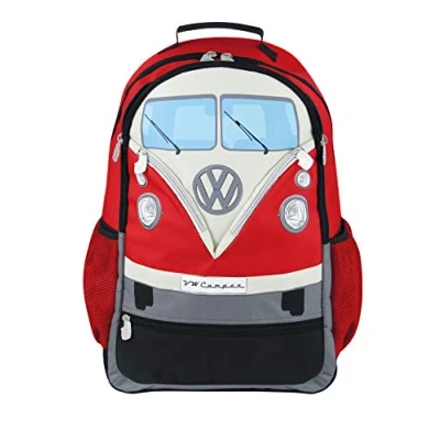Image of BRISA VW Collection Volkswagen Hiking Laptop University Backpack in T1 Bus Campervan Design (30 L/7.9 gal/Large/Red)