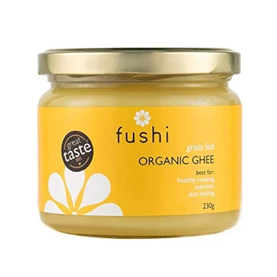 Image of Fushi Organic Ghee 420g Certified English Vegetarian, Clarified Pure Ayurveda Grass Fed Butter from Free Range Cows Healthy Cooking, Nutrition
