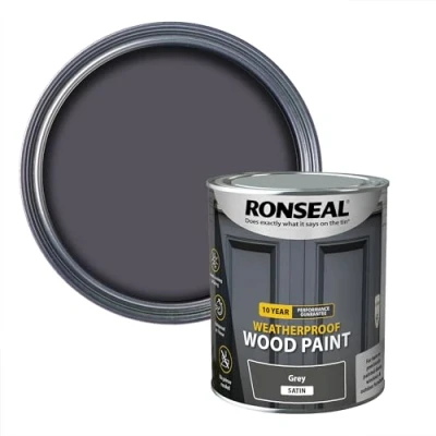 Image of RONSEAL 10 Year Weatherproof 2 in 1 Wood Paint Grey Satin 750ml