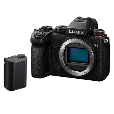 Image of Panasonic LUMIX DC S5 Full Frame Mirrorless Camera, 4K 60P Video Recording with Flip Screen and Wi Fi, 5 Axis Dual I.S, (Black), Plus Additional Battery Pack