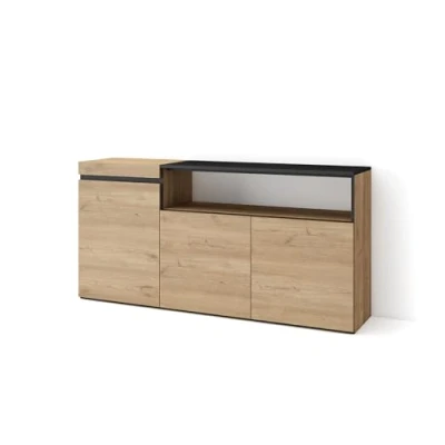 Image of Skraut Home Sideboard cabinet Storage living room 150x75x35cm 3 Doors Buffet Modern Style Oak and Black
