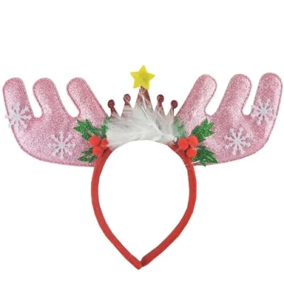 Image of Pohotobooth Props Ltd Pink Glitzy Reindeer With Star Crown Christmas Headband
