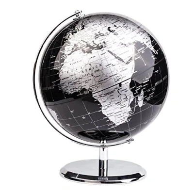 Image of Exerz 20cm World Globe With a Metal Base Educational/Geographic/Modern Desktop Decoration Metallic Black (20cm diameter)