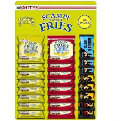Image of Smith’s Scampi and Bacon Fries, Fries 24g 27g Pub Card Bundle Snack With Lemon &amp; Flavored for Light (8 x 3 Peanuts)