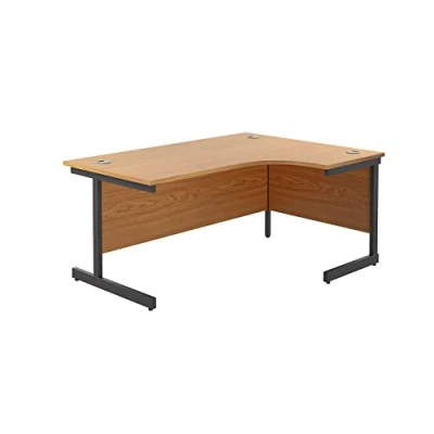 Image of Office Hippo Heavy Duty Desk, Right Corner Strong &amp; Reliable Workstation, Table With Integrated Cable Ports, PC Desk For or Home Oak Top / Black Frame