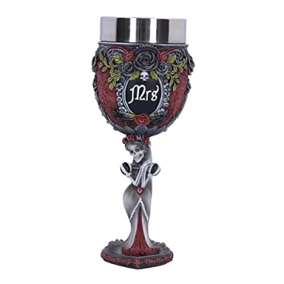 Image of Nemesis Now Mrs Goblet, 21cm, 200ml Capacity, Resin, Black, Gothic Giftware, Cast in The Finest Expertly Hand Painted, Stainless Steel Insert, Wedding Gift