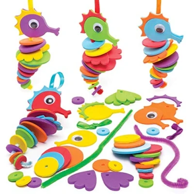 Image of Baker Ross AW679 Make Your Own Seahorse Kit (Pack of 6) Toddler Art Supplies, Party Fillers and Activities., Assorted