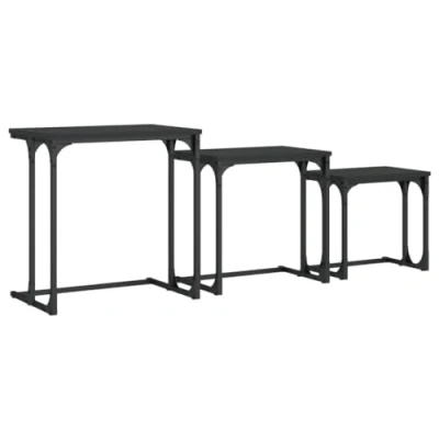 Image of vidaXL Nesting Tables Set of 3 Space Saving, Black Engineered Wood for Living Room or Bedroom, Scandinavian Design, Easy Assembly Required