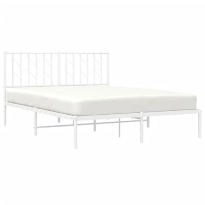 Image of vidaXL Metal Bed Frame without Mattress with Headboard White 140x200cm