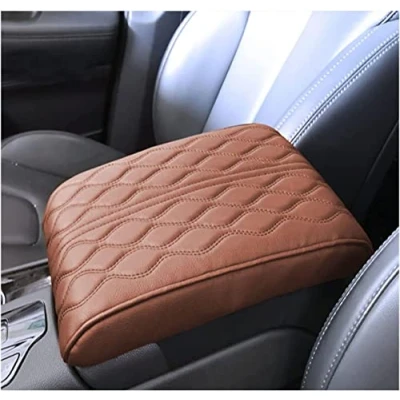 Image of HIDRUO Leather Car Armrest Box Pad, Waterproof Center Console Cover Protector, Universal Arm Rest Cushion Pads for SUV/Truck/Vehicle (Coffee, Ripple pattern)